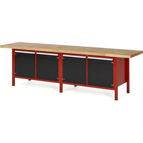 Werkbank mit 4 Schränken - höhenverstellbar 840-1.040 mm - 3.000 x 700 mm (BxT) - Traglast 1.250 kg - Buche - Anthrazitgrau