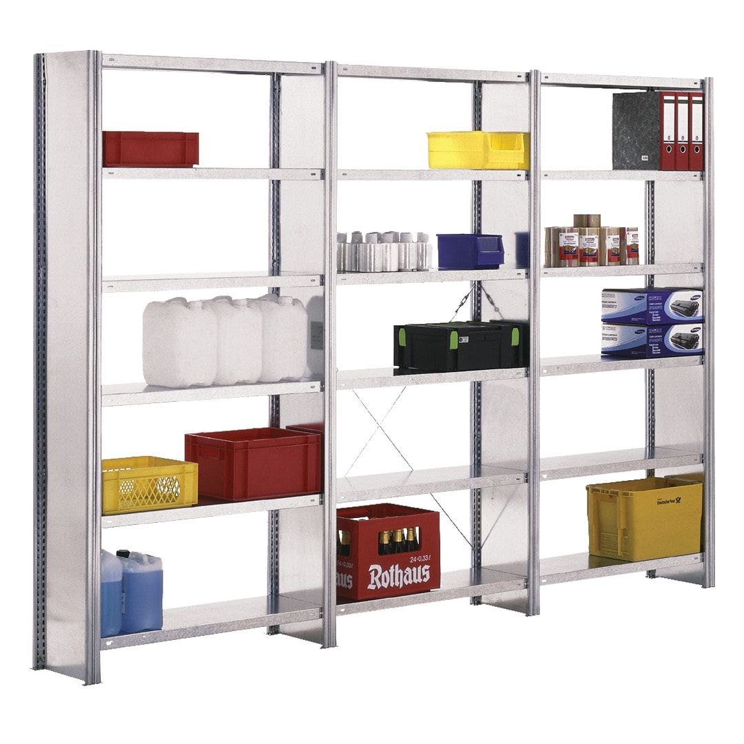 Fachbodenregal mit Seitenwand - 350 kg - 2.000 x 1.005 x 600 mm (HxBxT) - Anbauregal - 5 Böden - verzinkt - Lagerregal - Steckregal - BERT