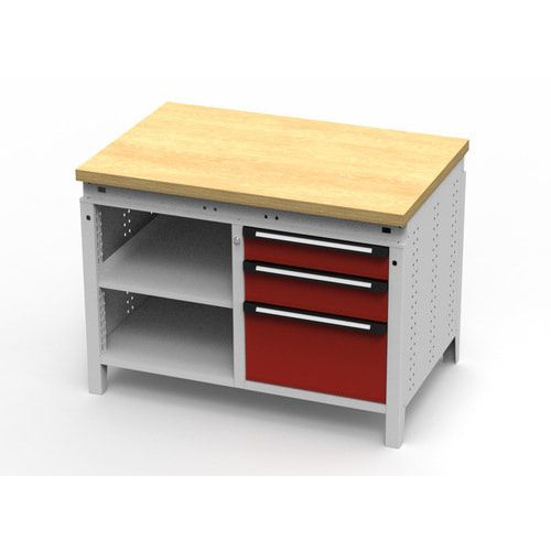 OTTOKIND Werkbank - bündige Arbeitsplatte - 850 x 1.150 x 750 mm (HxBxT) - 3 Schubladen - 2 Ablageböden - lichtgrau