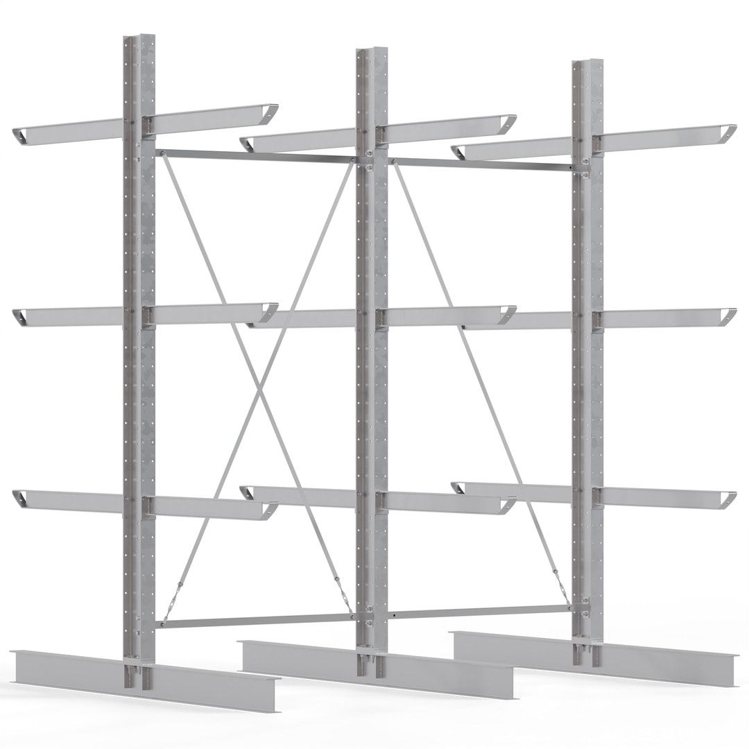 Doppelseitiges Kragarmregal feuerverzinkt, Schwerlastregal für außen - 2 Felder - 3.500 x 3.000 x 2.580 mm (HxBxT) - 800 kg - KARL heavy