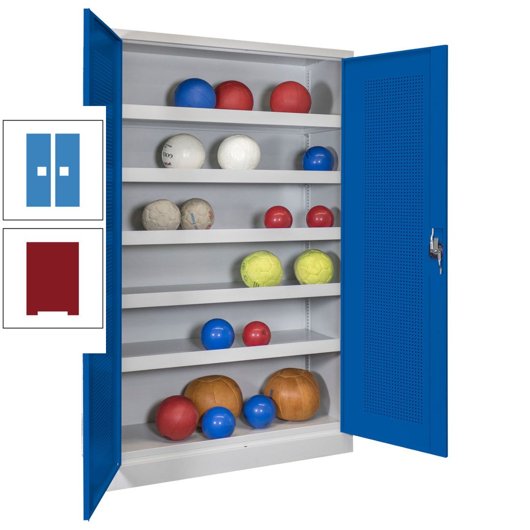 Ballschrank - Lochfeldtüren - 5 Böden - 1.950x1.200x500 mm (HxBxT) - anthrazitgrau