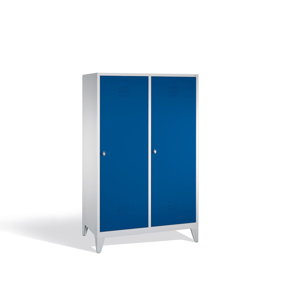 Doppel-Spind mit 2 Großtüren, Garderobenschrank mit Füßen, 4 Abteile a 300 mm, Korpus anthrazitgrau, Tür anthrazitgrau, 1.850 x 1.190 x 500 mm (HxBxT)