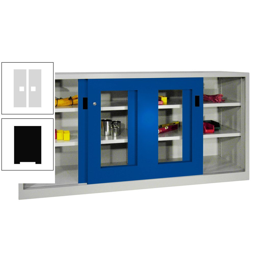 Schiebetürenschrank - Sichtfenstertüren - 1.000x2.000x400 mm (HxBxT) - 4 Böden, gepulvert - Zylinderschloss - anthrazitgrau