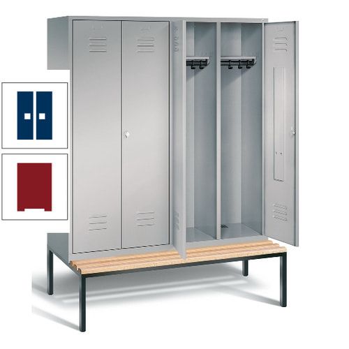Doppel-Spindschrank, Buche Sitzbank untergebaut, 4 Abteile a 400 mm, Korpus lichtgrau, Tür anthrazitgrau, 2.090 x 1.590 x 815 mm (HxBxT)