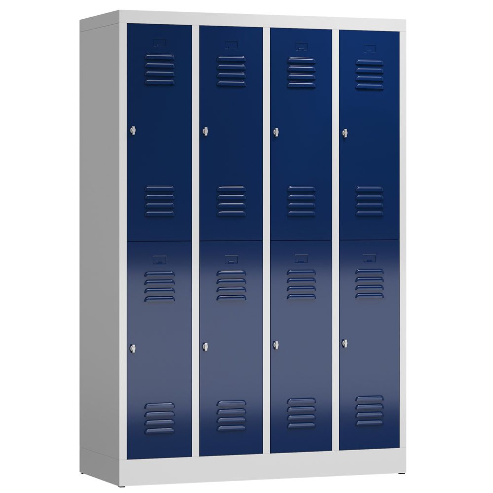 Garderobenschrank, Doppelstockspind, 4 Abteil, 8 Fächer, 1.800 x 1.185 x 500 mm (HxBxT), Stahl, Drehriegel, Korpus: lichtgrau, Front: anthrazitgrau