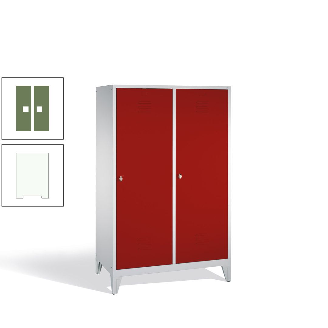 Doppel-Spind mit 2 Großtüren, Garderobenschrank mit Füßen, 4 Abteile a 300 mm, Korpus anthrazitgrau, Tür anthrazitgrau, 1.850 x 1.190 x 500 mm (HxBxT)