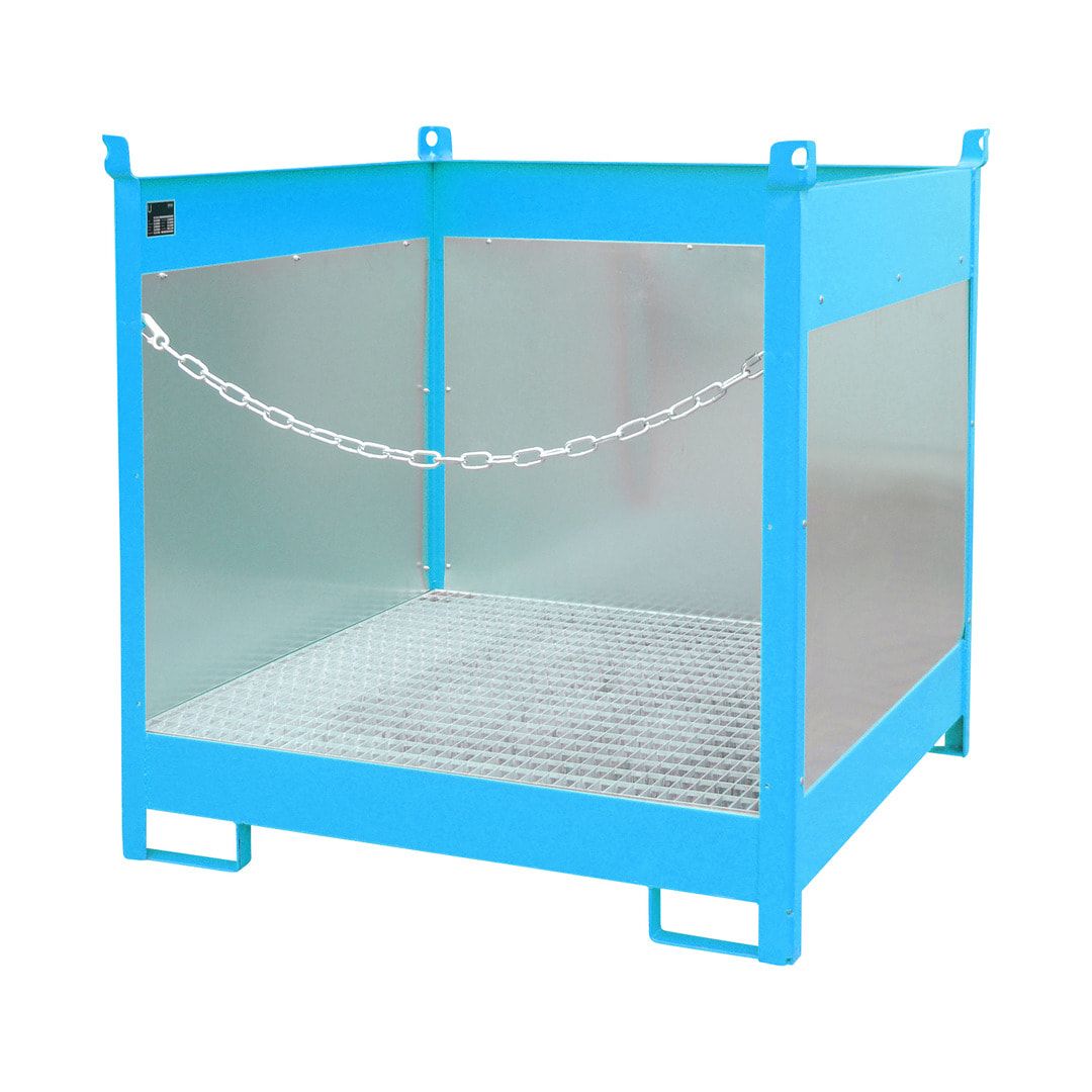 Fass-Stapelpalette - für 4 x 200-l-Fässer - Volumen 220 l - 1.435 x 1.410 x 1.410 mm (HxBxT) - Spritzschutzwände - feuerrot