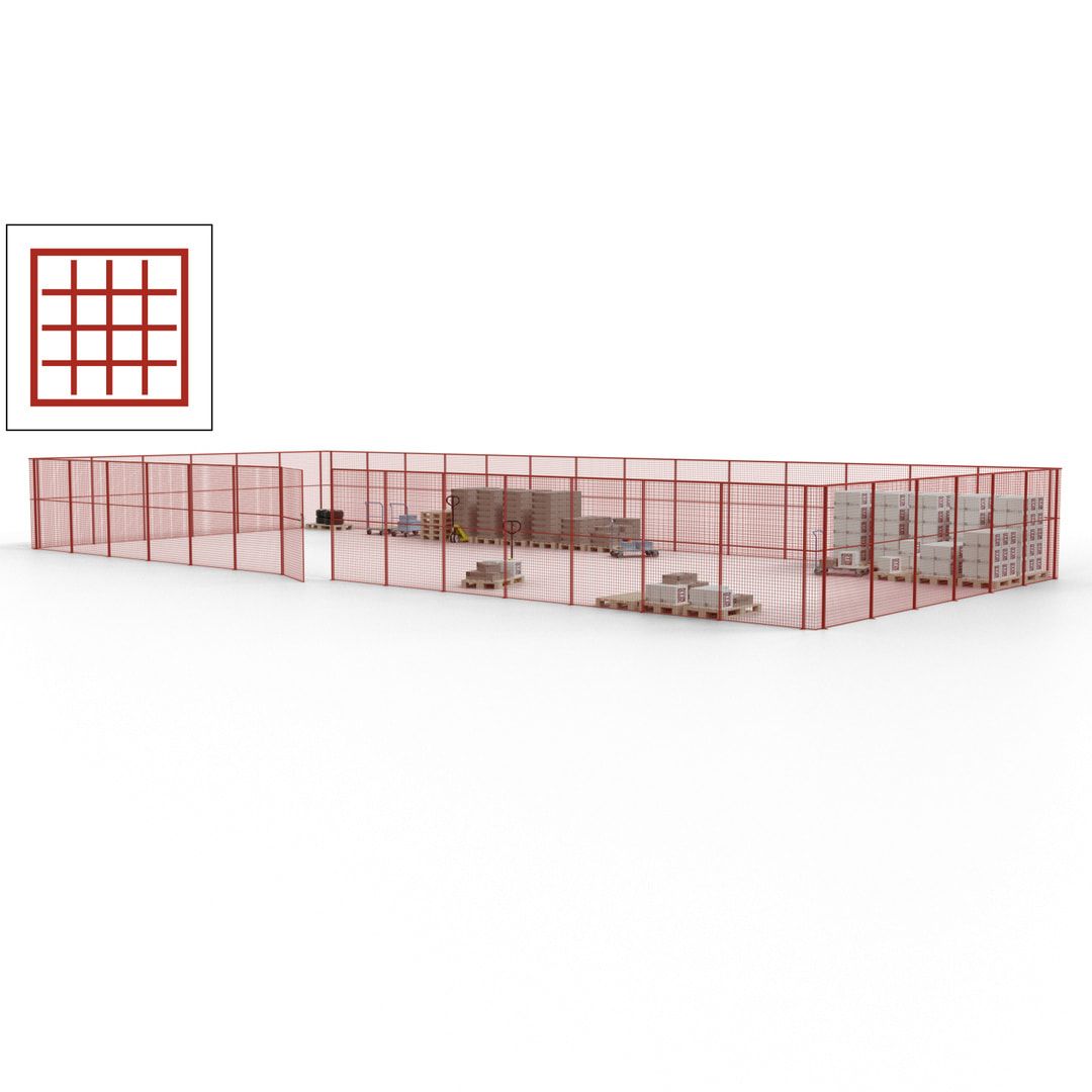 Maschinen Schutzgitter - Hallentrennwand - Sicherheitszaun - Tür - 60 m - 2.200 x 21.400 x 9.400 mm (HxBxT) - enzianblau