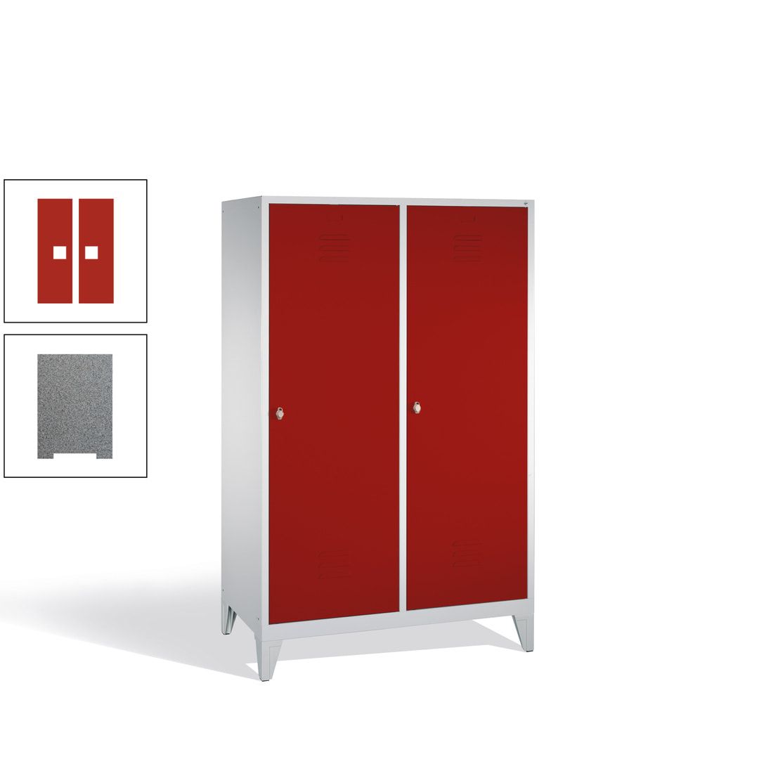 Doppel-Spind mit 2 Großtüren, Garderobenschrank mit Füßen, 4 Abteile a 300 mm, Korpus anthrazitgrau, Tür anthrazitgrau, 1.850 x 1.190 x 500 mm (HxBxT)