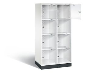 Schließfachschrank, Fächerschrank mit Türen aus Acrylglas, 2 Abteile, 8 Fächer, Zylinderschloss, 1.750 x 820 x 500 mm (HxBxT)