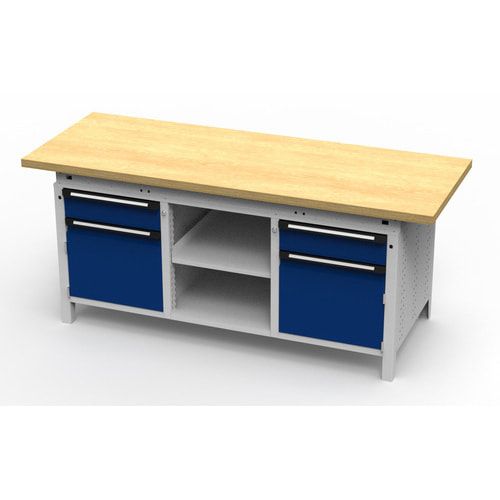 OTTOKIND Werkbank - bündig Arbeitsplatte - 850 x 1.695 x 750 mm (HxBxT) - 2 Schubladen - 2 Schränke - 2 Ablageböden - lichtgrau