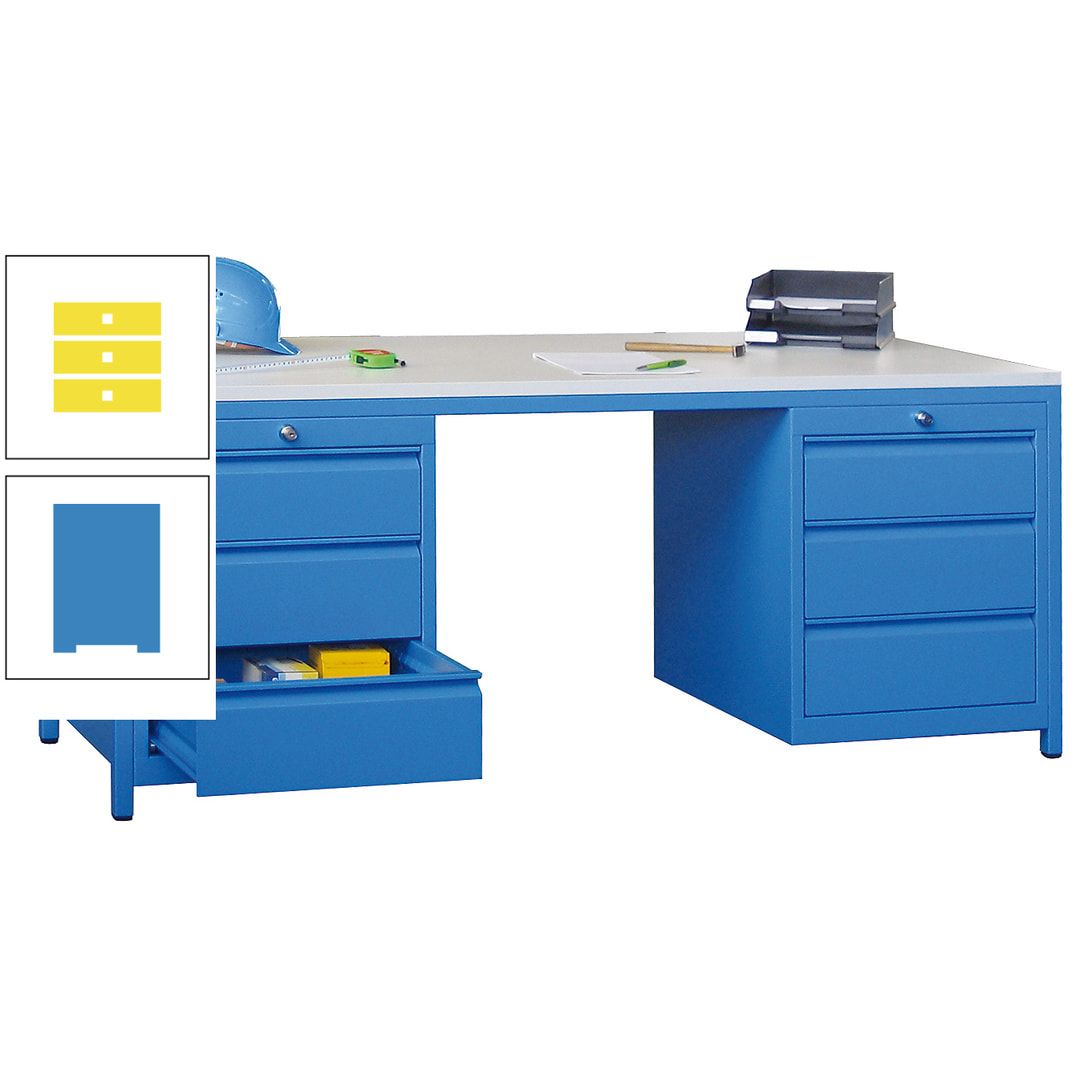 Meisterschreibtisch - 2 Schubladenblöcke - 6 Schubladen - 720 x 1.700 x 800 mm (HxBxT) - anthrazitgrau