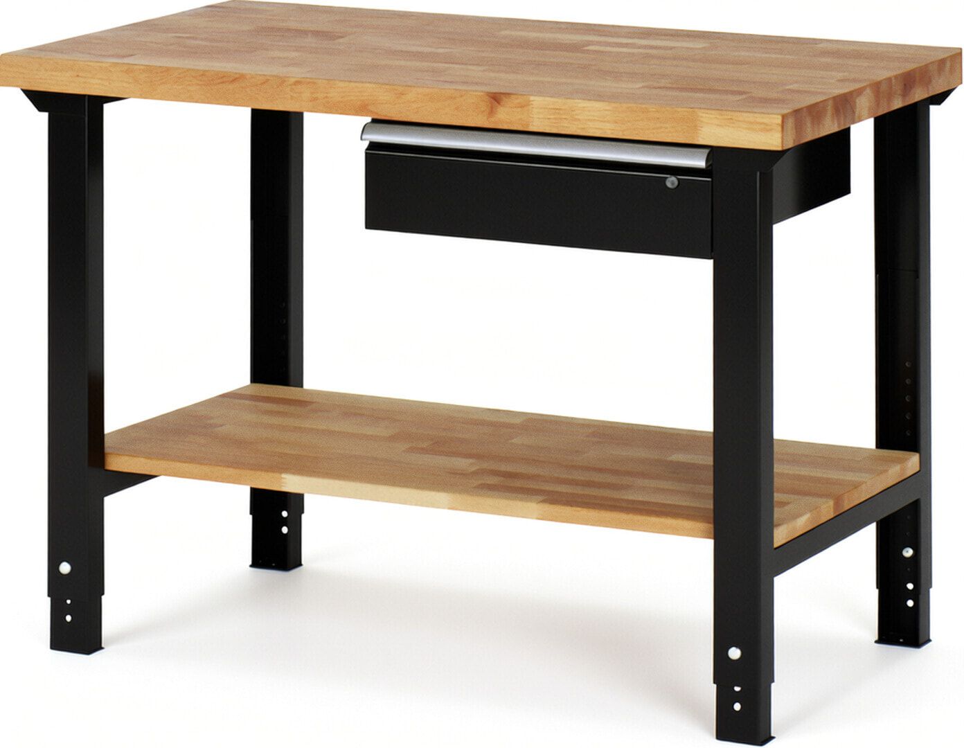 Werkbank mit Ablage - 1 Schublade - 150:1 - höhenverstellbar 790 - 1.140 mm - 1.250 x 700 mm (BxT) - 750 kg - Buche - Anthrazitgrau