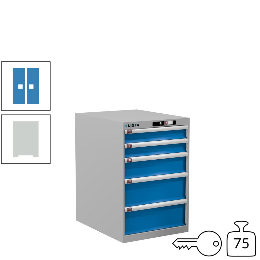 Lista Schubladenschrank - 14.399.010 - 850x564x725 mm (HxBxT) - 5 Schubladen - 75 kg - Key Lock - lichtblau (RAL 5012)