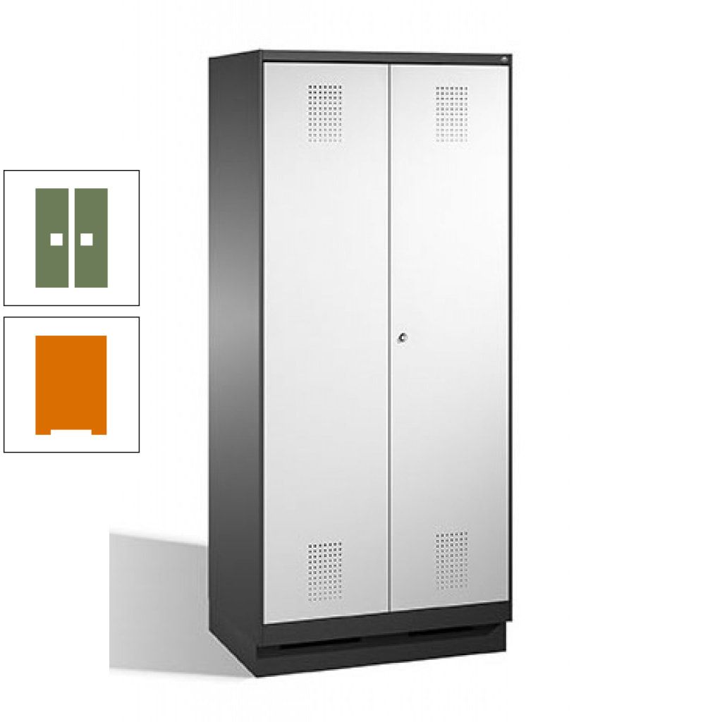 Doppel-Spind, Doppeltüren, Garderobenschrank mit Sockel, 2 Abteile a 400 mm, Korpus anthrazitgrau, Tür anthrazitgrau, 1.800 x 800 x 500 mm (HxBxT)