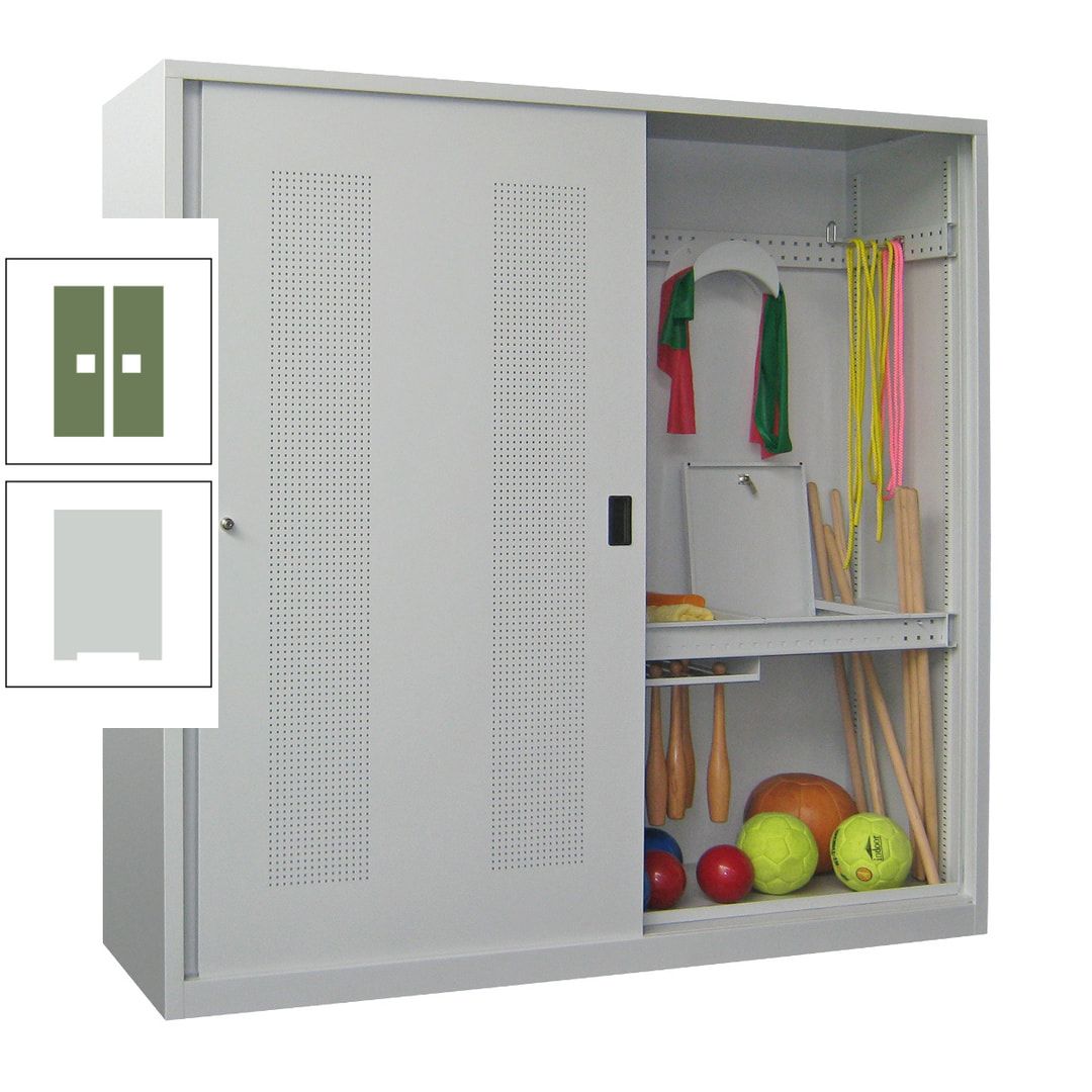 Ballschrank - Schiebetüren mit Lochfeld - Trennwand - 1.950x2.000x600 mm (HxBxT) - anthrazitgrau