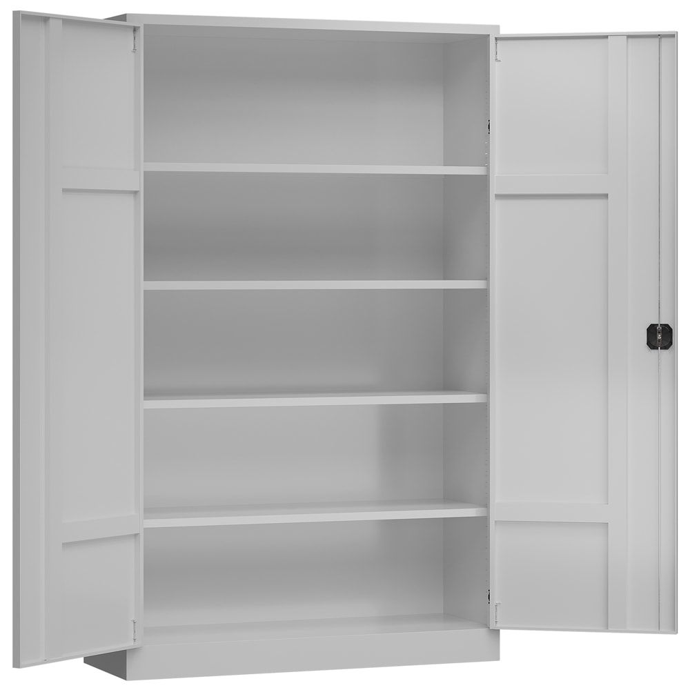 Aktenschrank, Büroschrank, abschließbar, Flügeltüren, 4 Fachböden, 1.945 x 1.200 x 420 mm (HxBxT), Stahl, Korpus und Türen lichtgrau