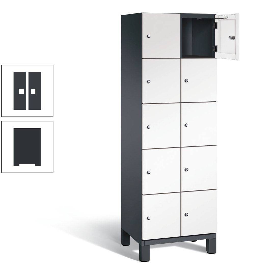 Fächerschrank, Stahlschrank, 10 Fächer, Türöffnungsbegrenzer, Füße, 1.980 x 600 x 525 mm (HxBxT), Korpus anthrazitgrau, Front anthrazitgrau