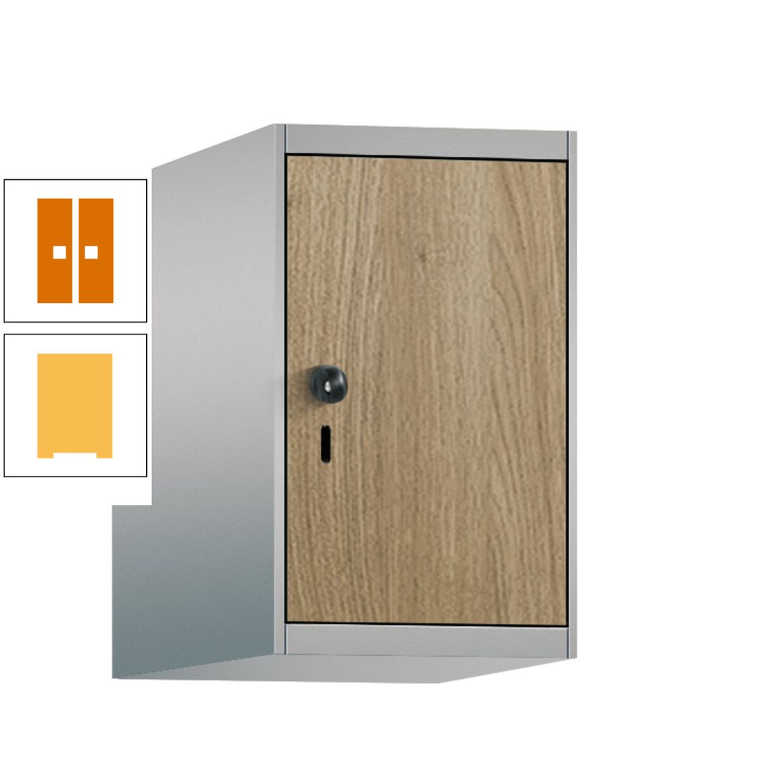 Aufsatzschrank, Schrankaufsatz, 1 Fach a 300 mm, Farbe Pastellgelb, Tür anthrazitgrau, 500 x 300 x 500 mm (HxBxT)