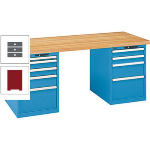 Werkbank, Buchenplatte - Code Lock - Tragkraft 1.000 kg - 850 x 2.000 x 800 mm (HxBxT) - 9 Schubladen - Capriblau
