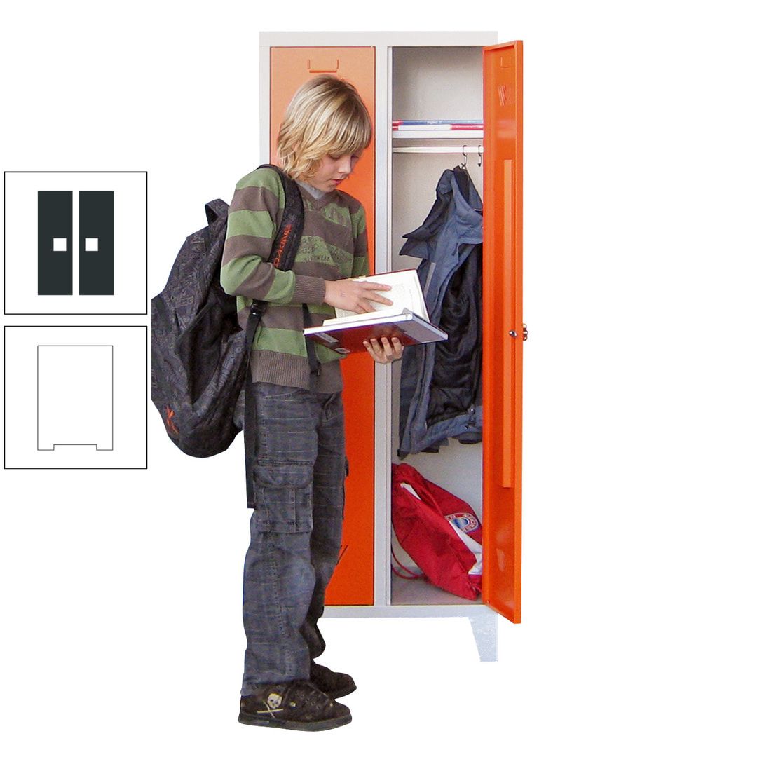 Spindschrank f. Schulen - mit Füßen - Höhe 1.600 mm - 3 Abteile a 300 mm - Drehriegel - anthrazitgrau