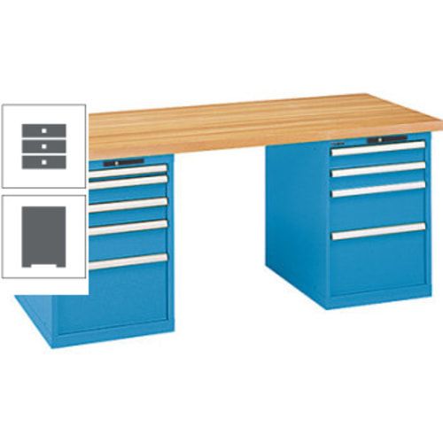 Werkbank, Buchenplatte - Code Lock - Tragkraft 1.000 kg - 850 x 2.000 x 800 mm (HxBxT) - 9 Schubladen - Capriblau