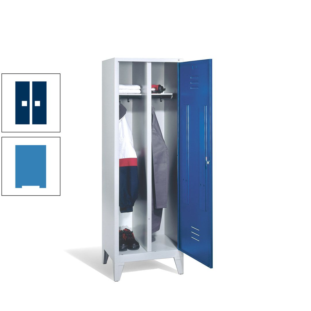 Doppel-Spind mit Großtür, Garderobenschrank mit Füßen, 2 Abteile a 300 mm, Korpus anthrazitgrau, Tür anthrazitgrau, 1.850 x 610 x 500 mm (HxBxT)