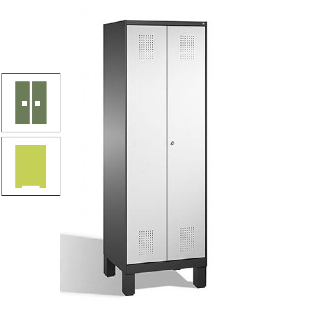 Doppel-Spind, Doppeltüren, Garderobenschrank mit Füßen, 2 Abteile a 300 mm, Korpus anthrazitgrau, Tür anthrazitgrau, 1.850 x 600 x 500 mm (HxBxT)