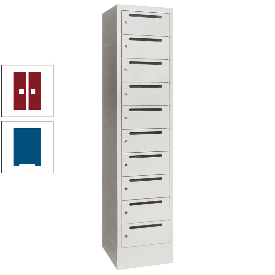 Postverteilerschrank, Schließfachschrank, 1 Abteil a 400 mm, 10 Fächer, 1.850 x 400 x 500 mm (HxBxT), Korpus anthrazitgrau, Front anthrazitgrau