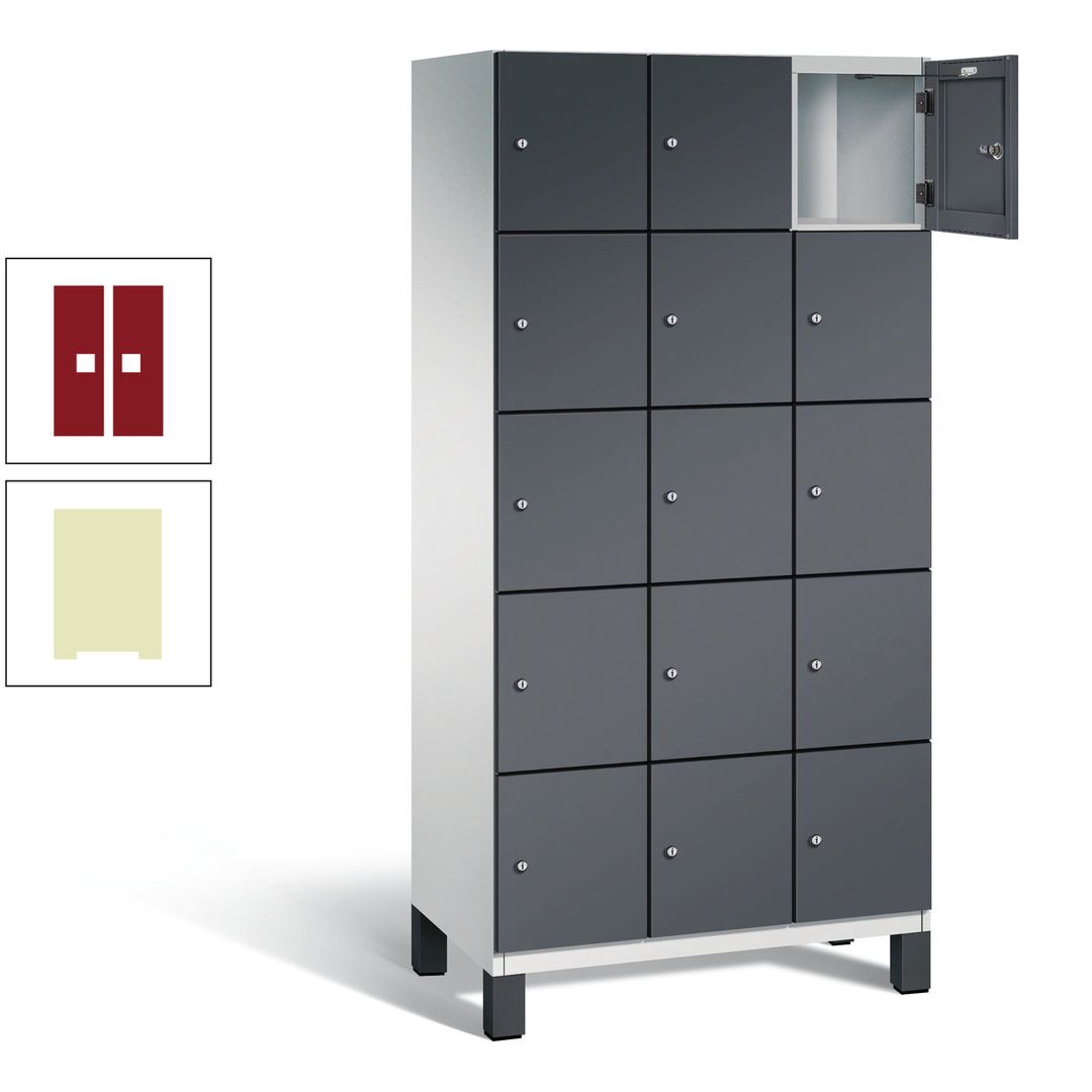 Fächerschrank, Stahlschrank, 15 Fächer, Türöffnungsbegrenzer, Füße, 1.980 x 900 x 525 mm (HxBxT), Korpus anthrazitgrau, Front anthrazitgrau