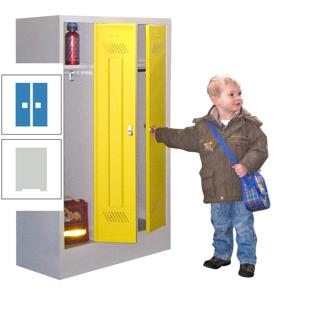 Spindschrank f. Kindergärten - mit Sockel - Höhe 1.300 mm - 2 Abteile a 250 mm - Drehriegel - anthrazitgrau
