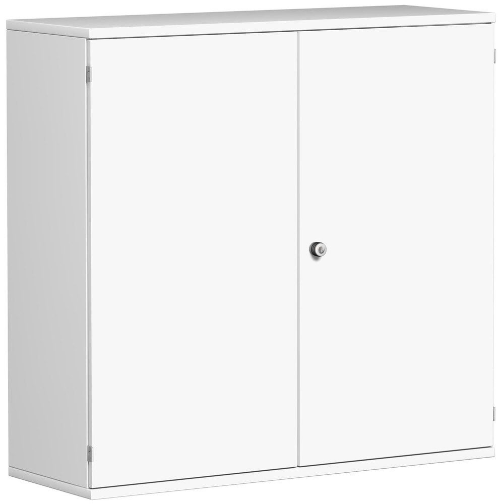 Flügeltürenschrank, Holztüren, 3 Ordnerhöhen, 2 Dekor-Einlegeböden, 1.152 x 1.000 x 425 mm (HxBxT), Frontfarbe Ahorn, Korpusfarbe Ahorn