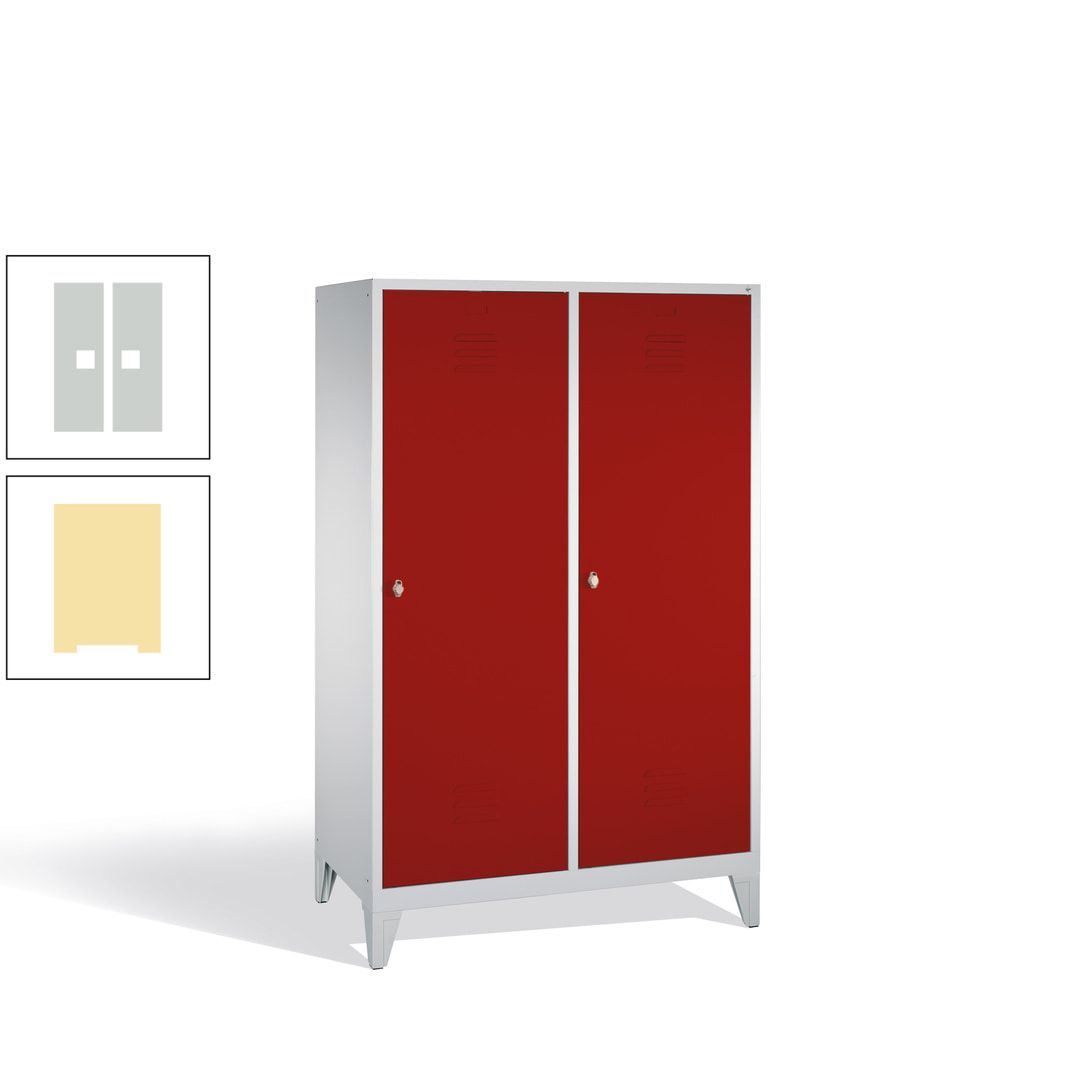 Doppel-Spind mit 2 Großtüren, Garderobenschrank mit Füßen, 4 Abteile a 300 mm, Korpus anthrazitgrau, Tür anthrazitgrau, 1.850 x 1.190 x 500 mm (HxBxT)