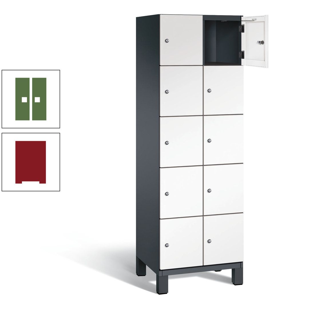 Fächerschrank, Stahlschrank, 10 Fächer, Türöffnungsbegrenzer, Füße, 1.980 x 600 x 525 mm (HxBxT), Korpus anthrazitgrau, Front anthrazitgrau