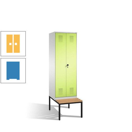 Doppel-Spind, Garderobenschrank, Buche Sitzbank untergebaut, 2 Abteile a 300 mm, Korpus anthrazitgrau, Tür anthrazitgrau, 2.090 x 600 x 815 mm (HxBxT)