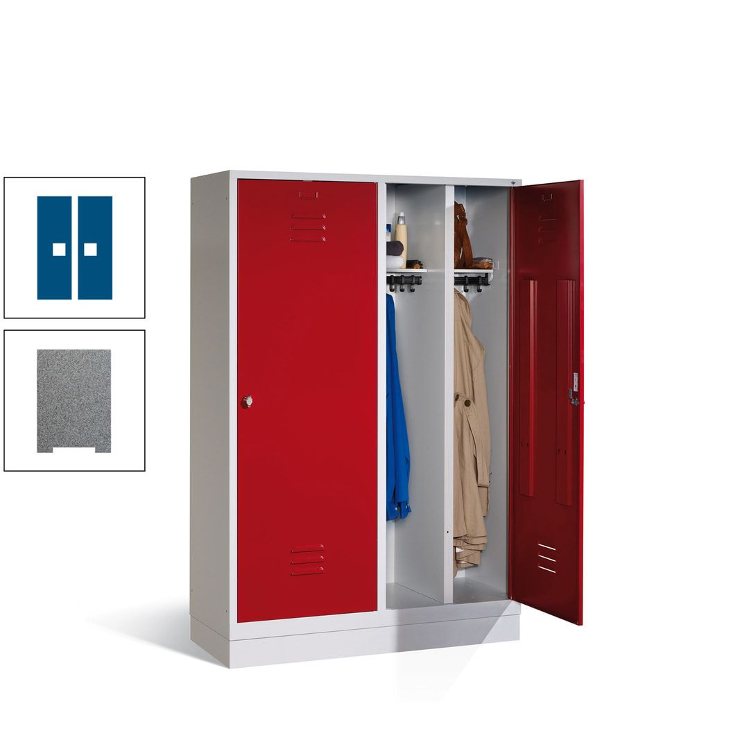 Doppel-Spind mit Großtüren, Garderobenschrank mit Sockel, 4 Abteile a 300 mm, Korpus anthrazitgrau, Tür anthrazitgrau, 1.800 x 1.190 x 500 mm (HxBxT)
