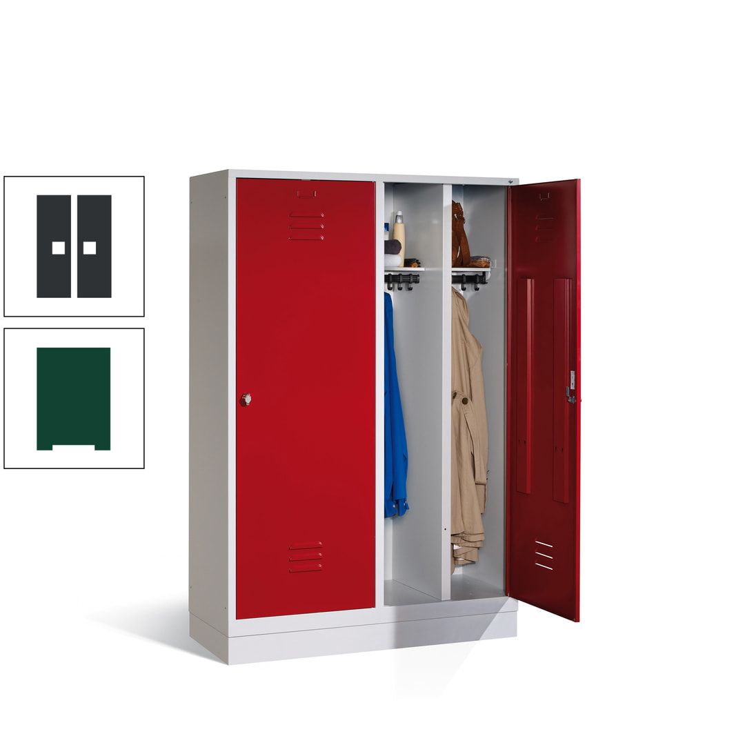 Doppel-Spind mit Großtüren, Garderobenschrank mit Sockel, 4 Abteile a 300 mm, Korpus anthrazitgrau, Tür anthrazitgrau, 1.800 x 1.190 x 500 mm (HxBxT)