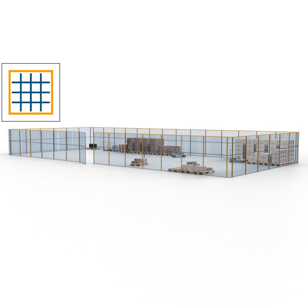 Maschinen Schutzgitter - Hallentrennwand - Sicherheitszaun - Tür - 60 m - 2.200 x 21.400 x 9.400 mm (HxBxT) - enzianblau