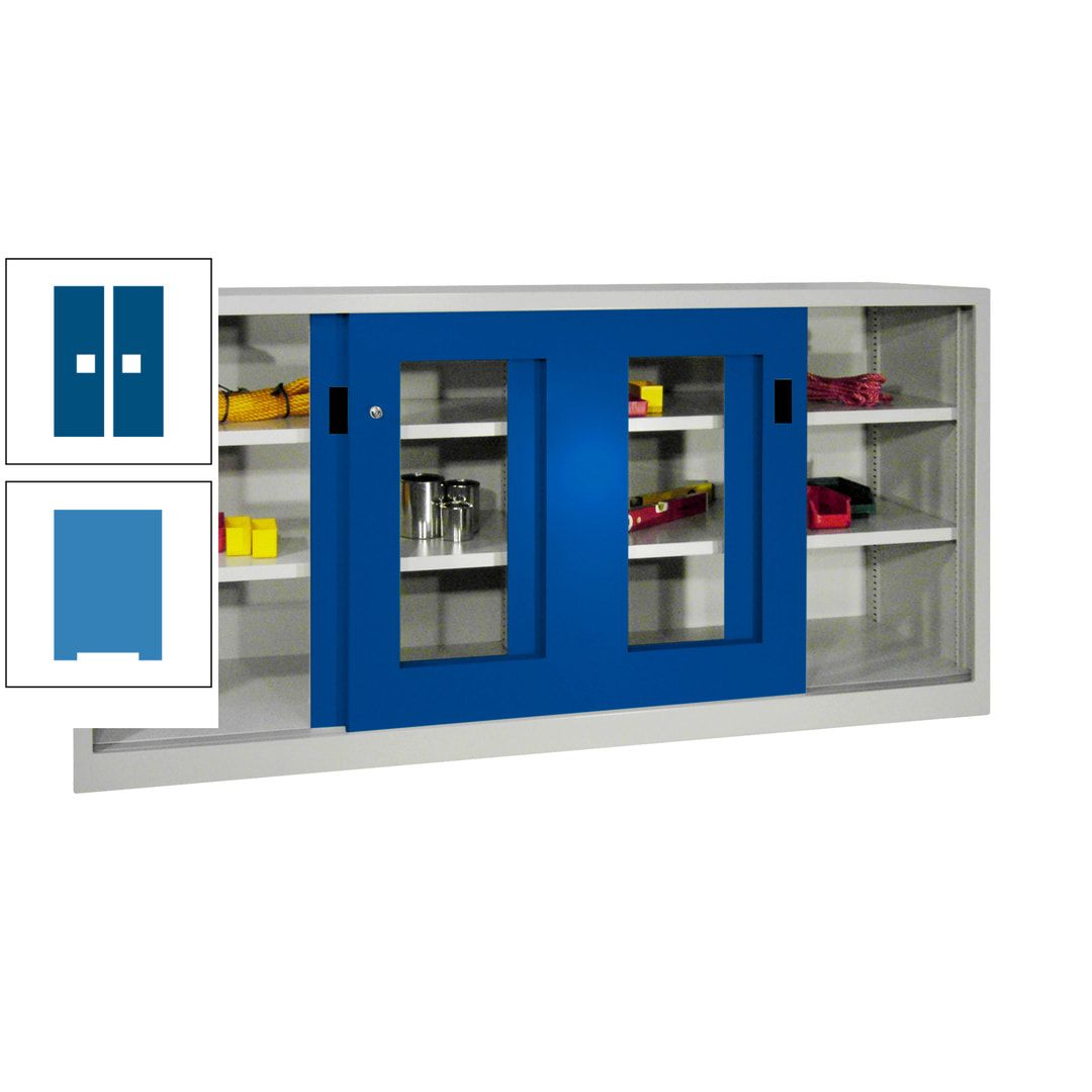 Schiebetürenschrank - Sichtfenstertüren - 1.000x2.000x400 mm (HxBxT) - 4 Böden, gepulvert - Zylinderschloss - anthrazitgrau