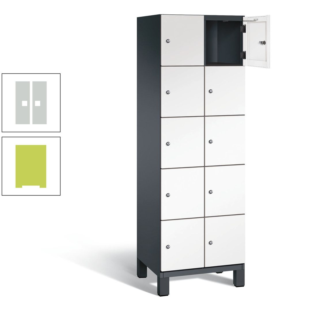 Fächerschrank, Stahlschrank, 10 Fächer, Türöffnungsbegrenzer, Füße, 1.980 x 600 x 525 mm (HxBxT), Korpus anthrazitgrau, Front anthrazitgrau