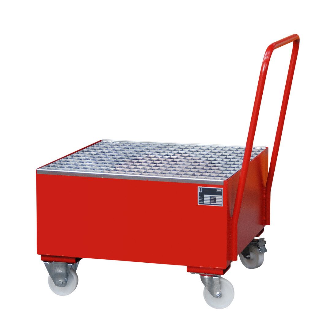 Auffangwanne - fahrbar - für 1 Fass - 203 l Volumen - Gitterrost - feuerrot