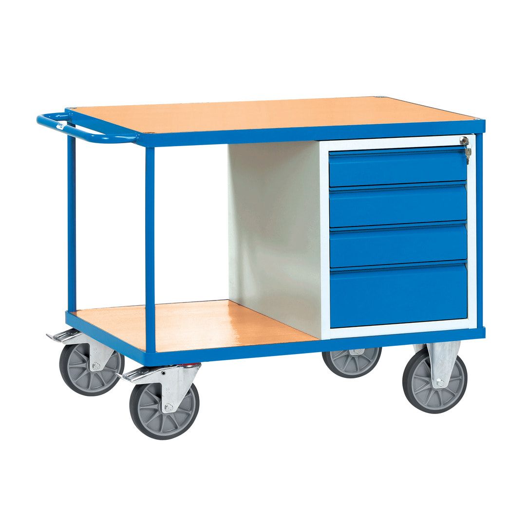 Fetra - Werkstattwagen mit Schubladenschrank - Tragkraft 600 kg - Höhe 900 mm - Ladefläche 700 x 1.050 mm - 4 Schubladen