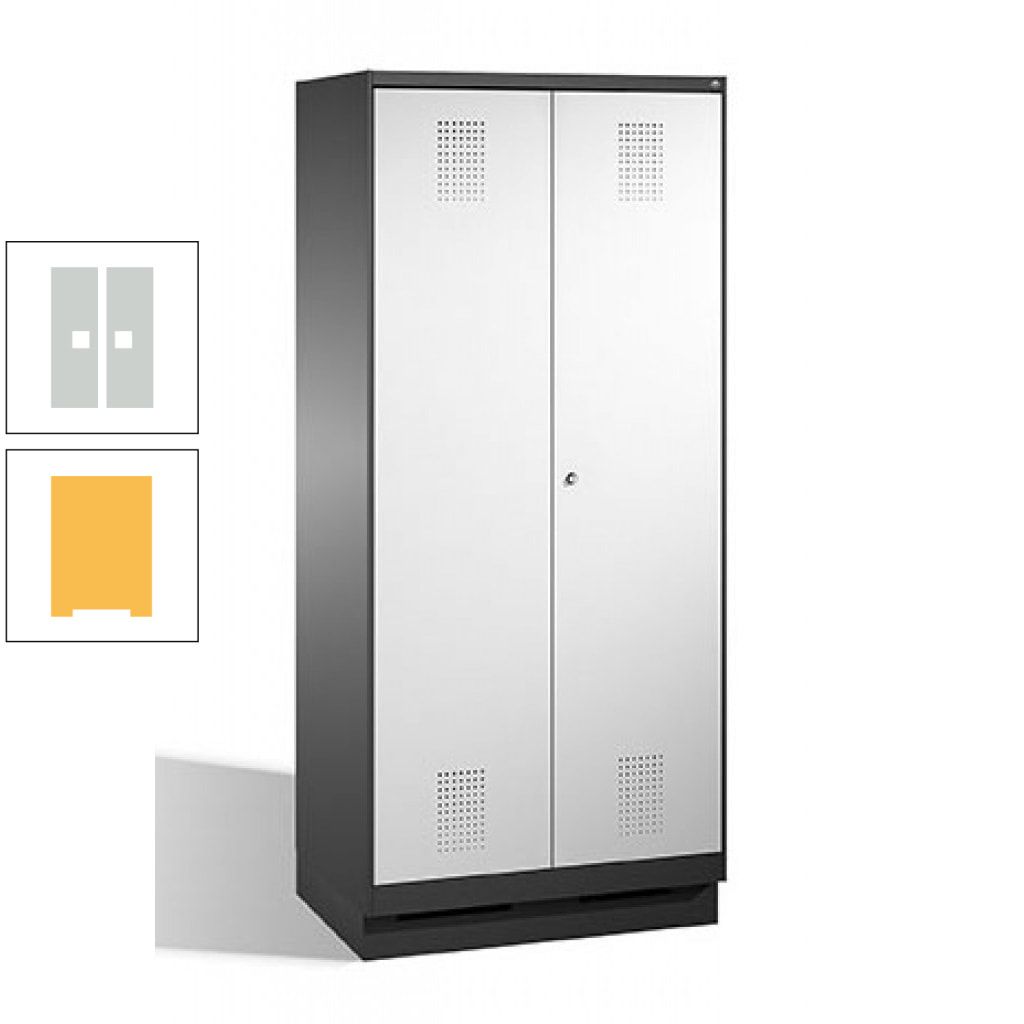Doppel-Spind, Doppeltüren, Garderobenschrank mit Sockel, 2 Abteile a 400 mm, Korpus anthrazitgrau, Tür anthrazitgrau, 1.800 x 800 x 500 mm (HxBxT)