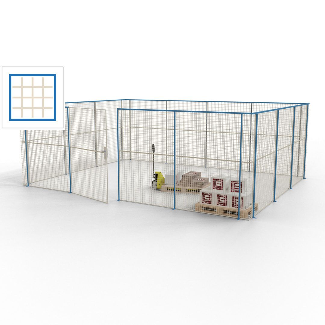Maschinen Schutzgitter - Hallentrennwand - Sicherheitszaun - Tür - 21 m - 2.200 x 6.400 x 4.900 mm (HxBxT) - enzianblau