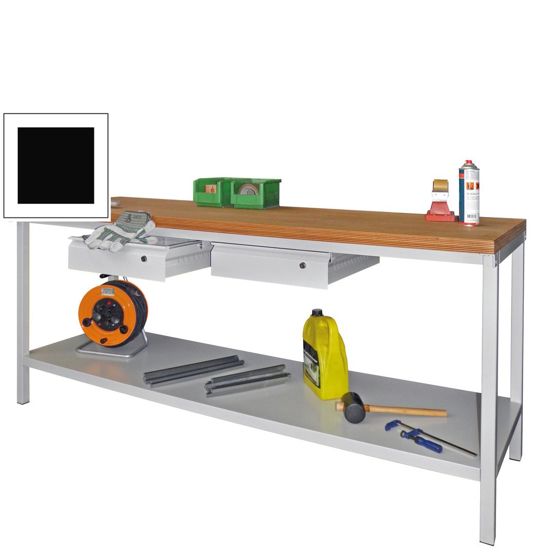 Werkbank mit Ablageboden - 2 Schubladen - 900 x 2.000 x 700 mm (HxBxT) - anthrazitgrau