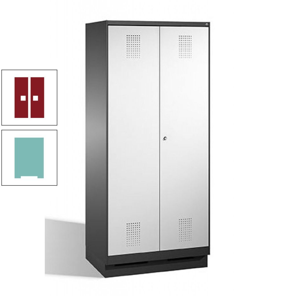 Doppel-Spind, Doppeltüren, Garderobenschrank mit Sockel, 2 Abteile a 400 mm, Korpus anthrazitgrau, Tür anthrazitgrau, 1.800 x 800 x 500 mm (HxBxT)