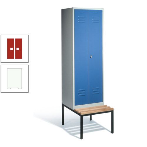 Doppel-Spindschrank, Buche Sitzbank untergebaut, 2 Abteile a 300 mm, Korpus lichtgrau, Tür anthrazitgrau, 2.090 x 610 x 815 mm (HxBxT)
