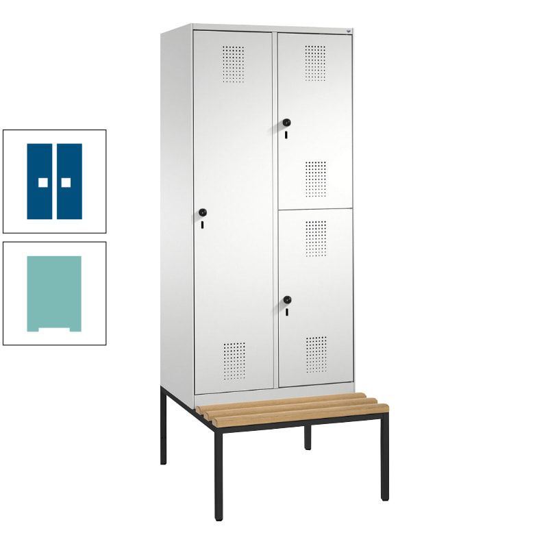 Garderobenschrank, Spind ein- und doppelstöckig Sitzbank, 2 Abteile, 3 Fächer, 2.090 x 800 x 500 mm (HxBxT), Front anthrazitgrau, Korpus anthrazitgrau