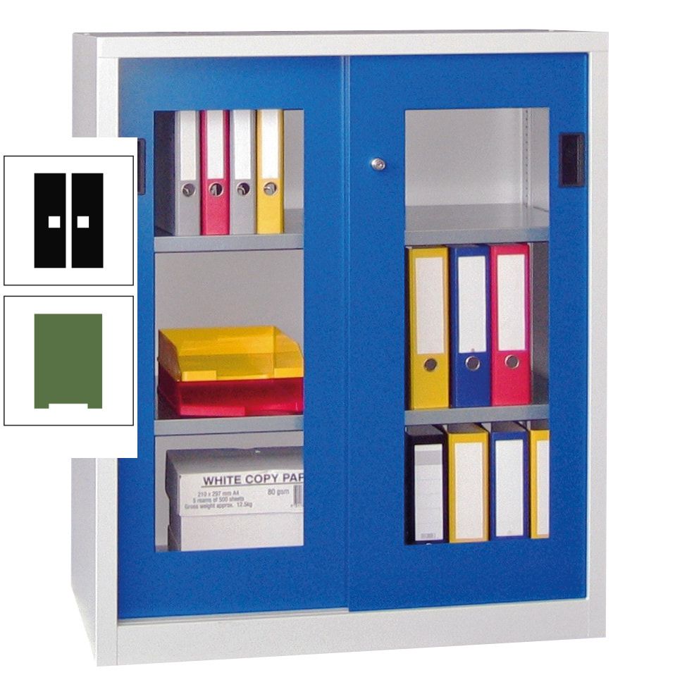 Schiebetürenschrank - Sichtfenstertüren - 1.000x1.000x400 mm (HxBxT) - 2 Böden, gepulvert - Zylinderschloss - anthrazitgrau