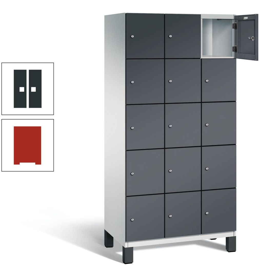 Fächerschrank, Stahlschrank, 15 Fächer, Türöffnungsbegrenzer, Füße, 1.980 x 900 x 525 mm (HxBxT), Korpus anthrazitgrau, Front anthrazitgrau